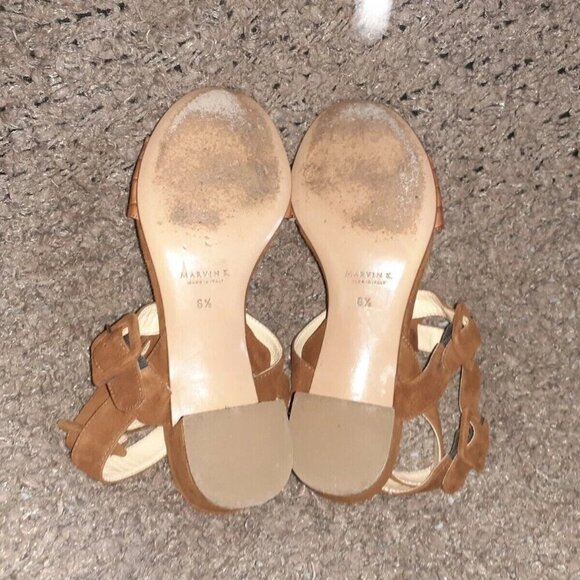 MARVIN K. Chestnut Suede/Croc Print Leather-Double Ankle Strap-Sz 6.5-Excellent - Picture 6 of 6